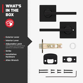 Kwikset Casey door hardware package with screws and rosette included.