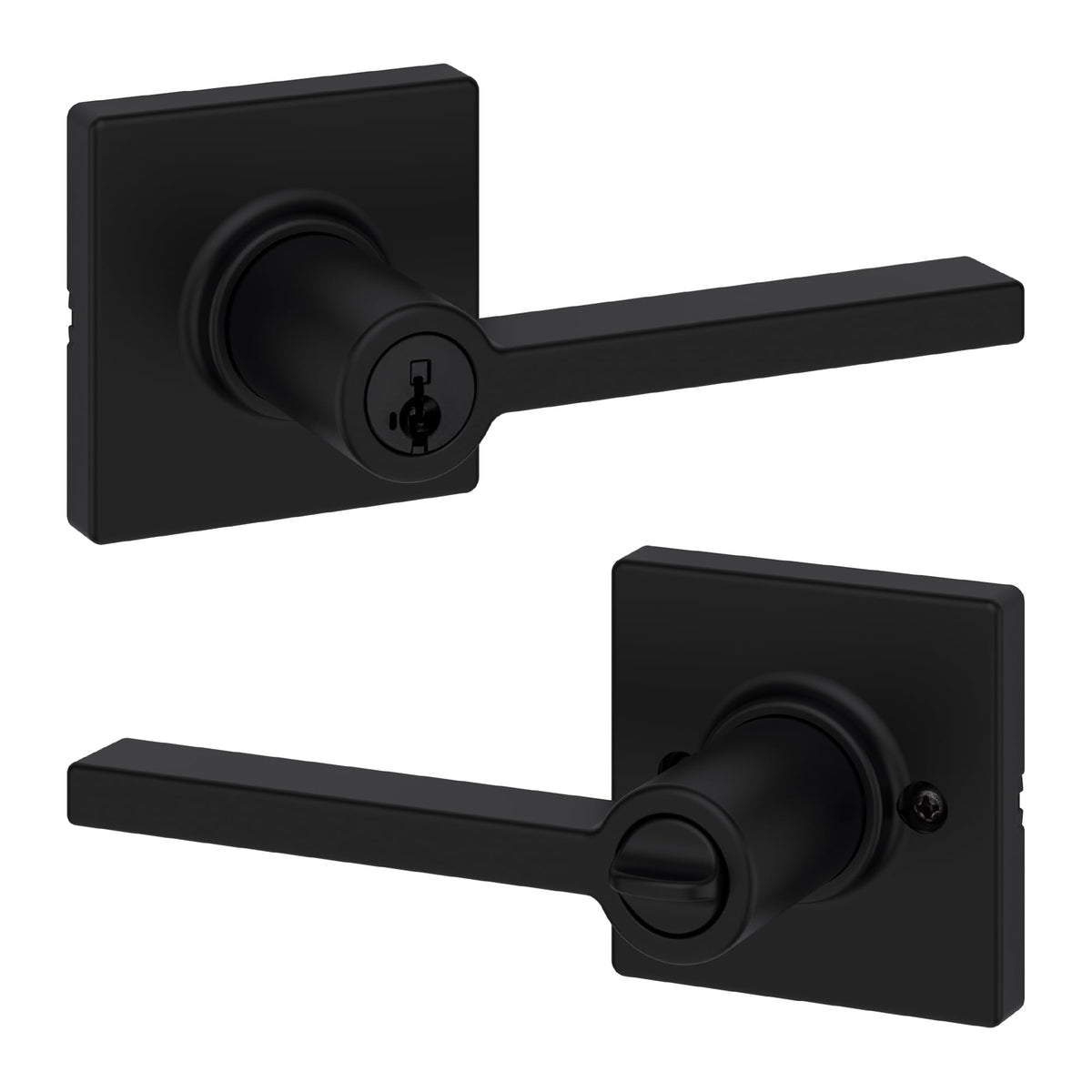 Kwikset Casey entry lever matte black for a modern exterior door