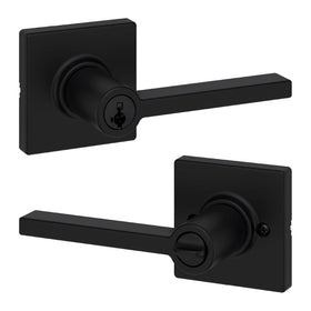 Kwikset Casey entry lever matte black for a modern exterior door