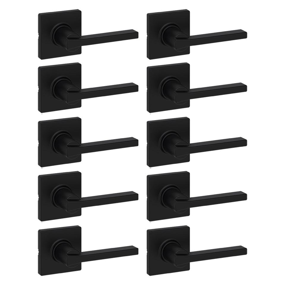 Kwikset Casey matte black interior passage lever full view for closet doors, easy to install.