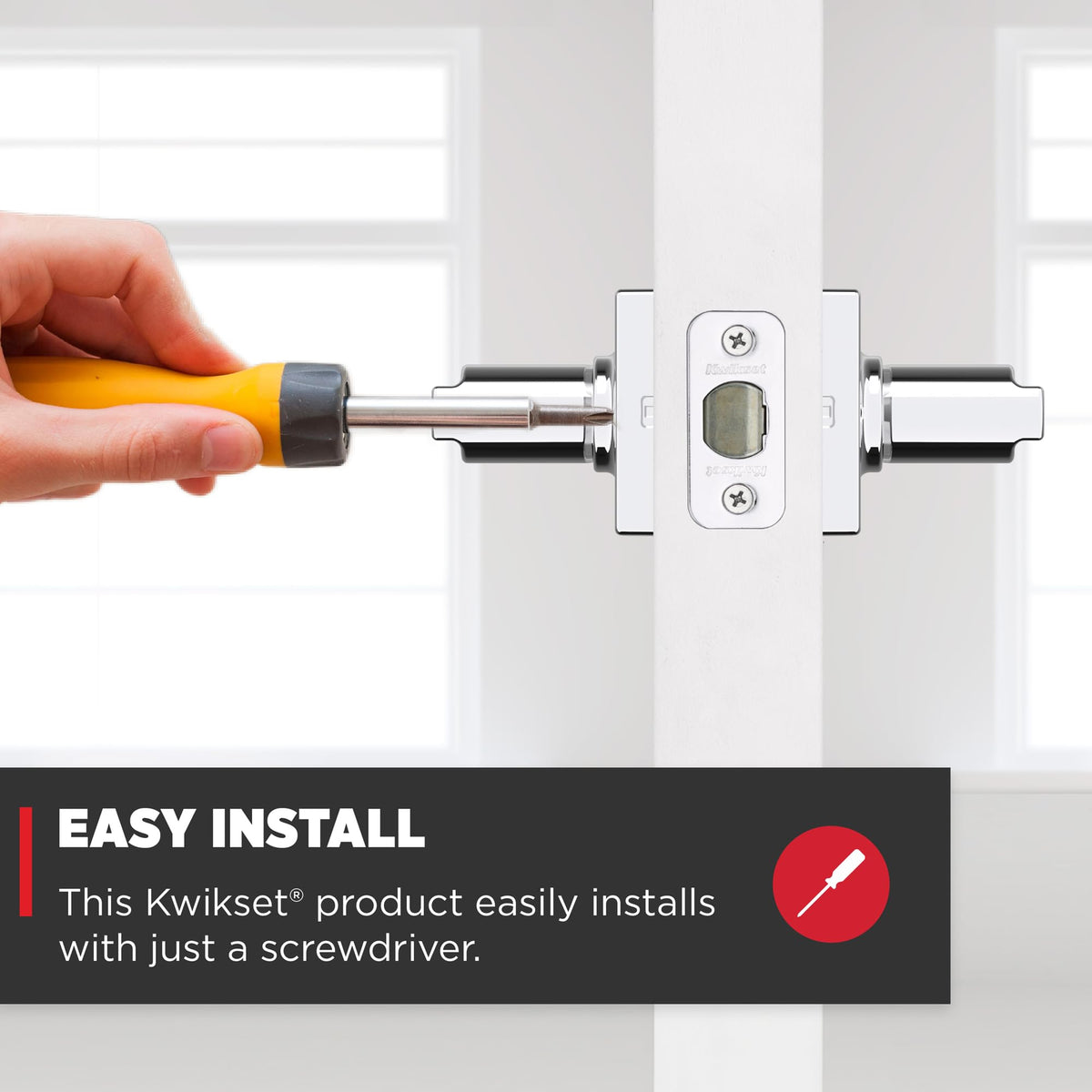 Kwikset Casey polished chrome finish adds modern shine