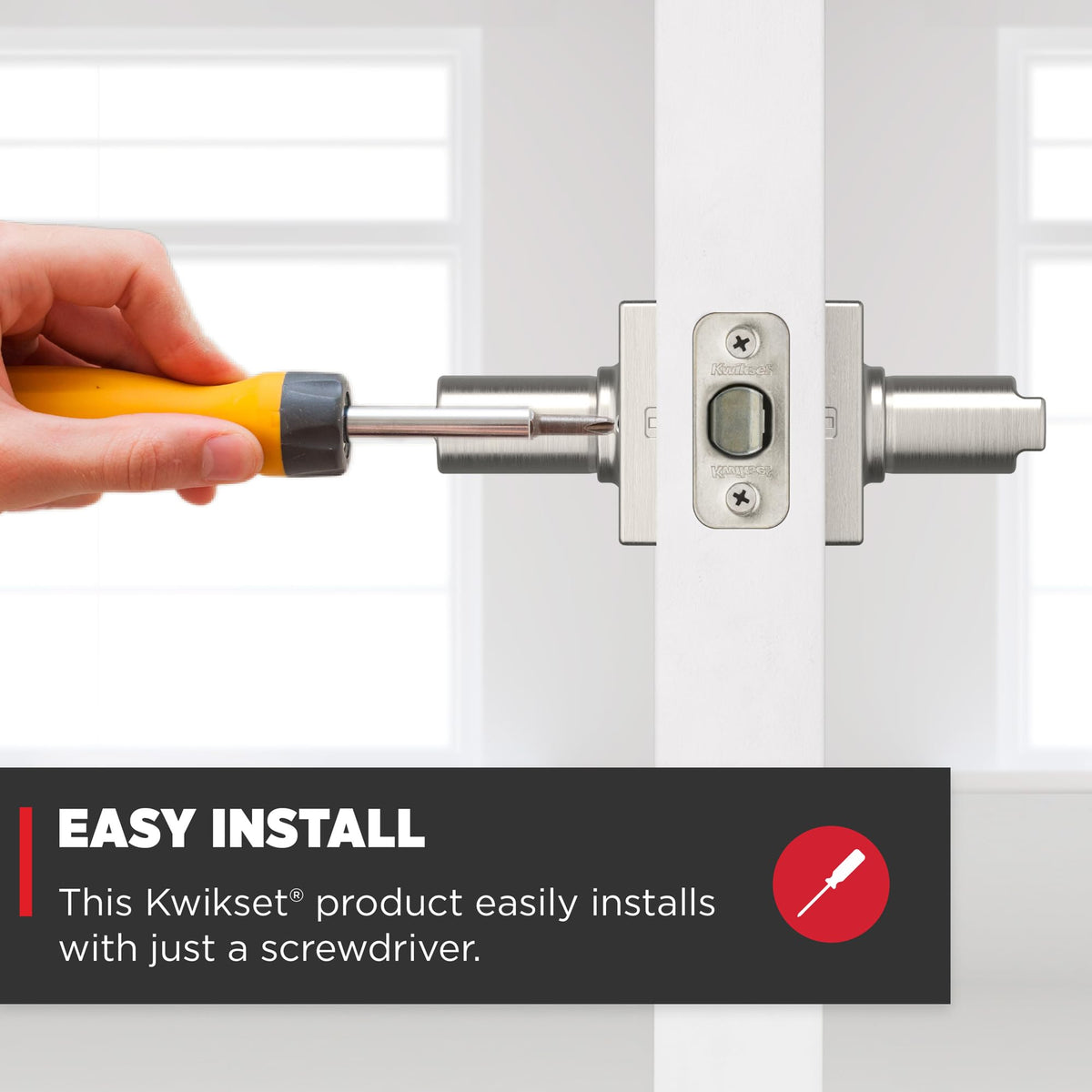 Kwikset Casey privacy turn button with release tool enables interior locking.
