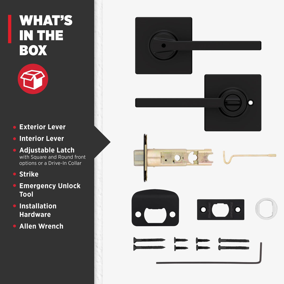 Kwikset Casey rosette and faceplate add a sleek finish.