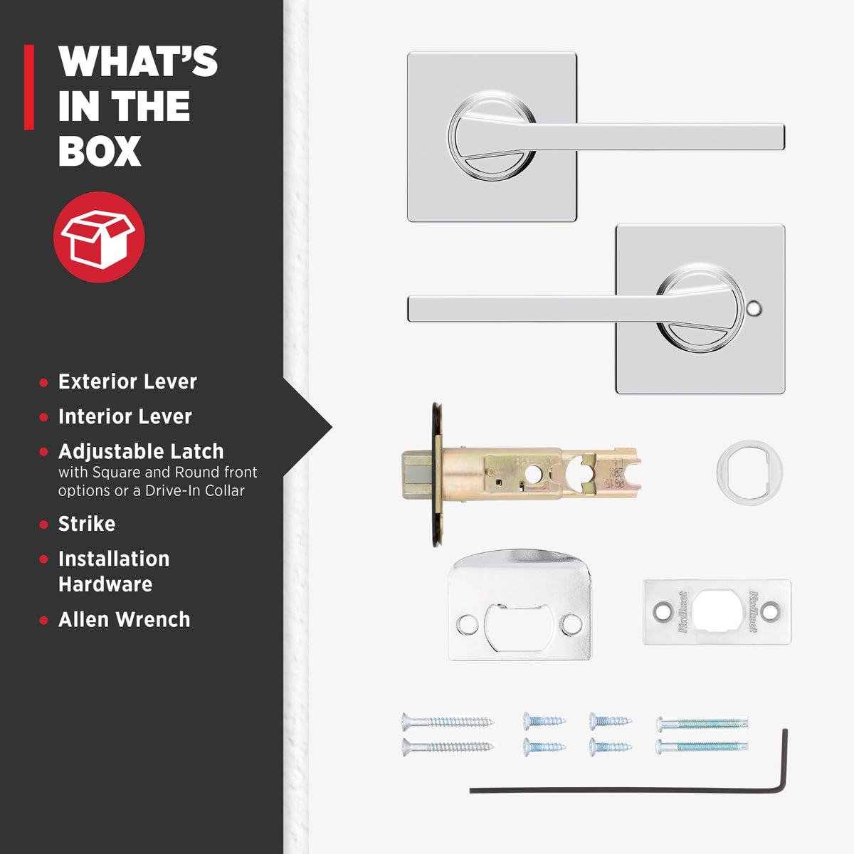 Kwikset Casey fits standard doors 1-3/8 to 1-3/4 inches