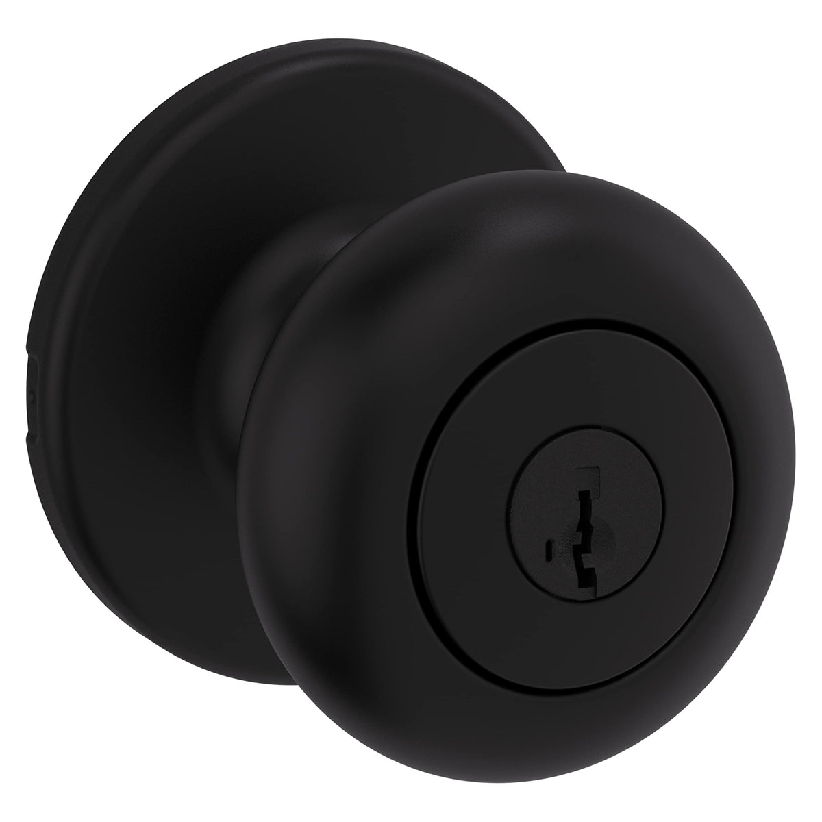 Kwikset Cove exterior keyed knob in matte black for secure everyday entry.