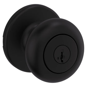 Kwikset Cove exterior keyed knob in matte black for secure everyday entry.