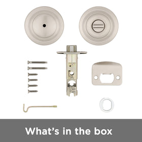 Kwikset Cove hallway knob in satin nickel finish.