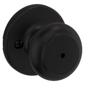 Kwikset Cove interior privacy knob with matte black finish for bedrooms and bathrooms