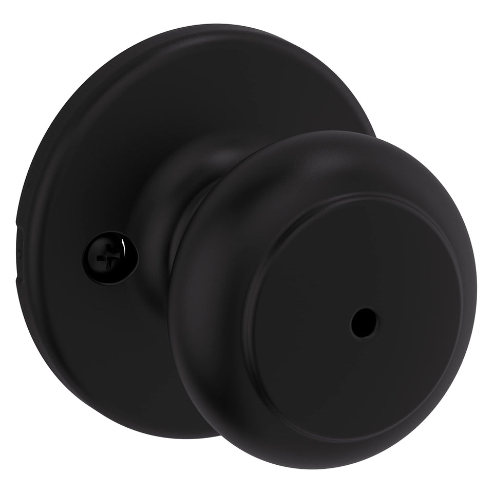 Kwikset Cove interior privacy knob with matte black finish for bedrooms and bathrooms