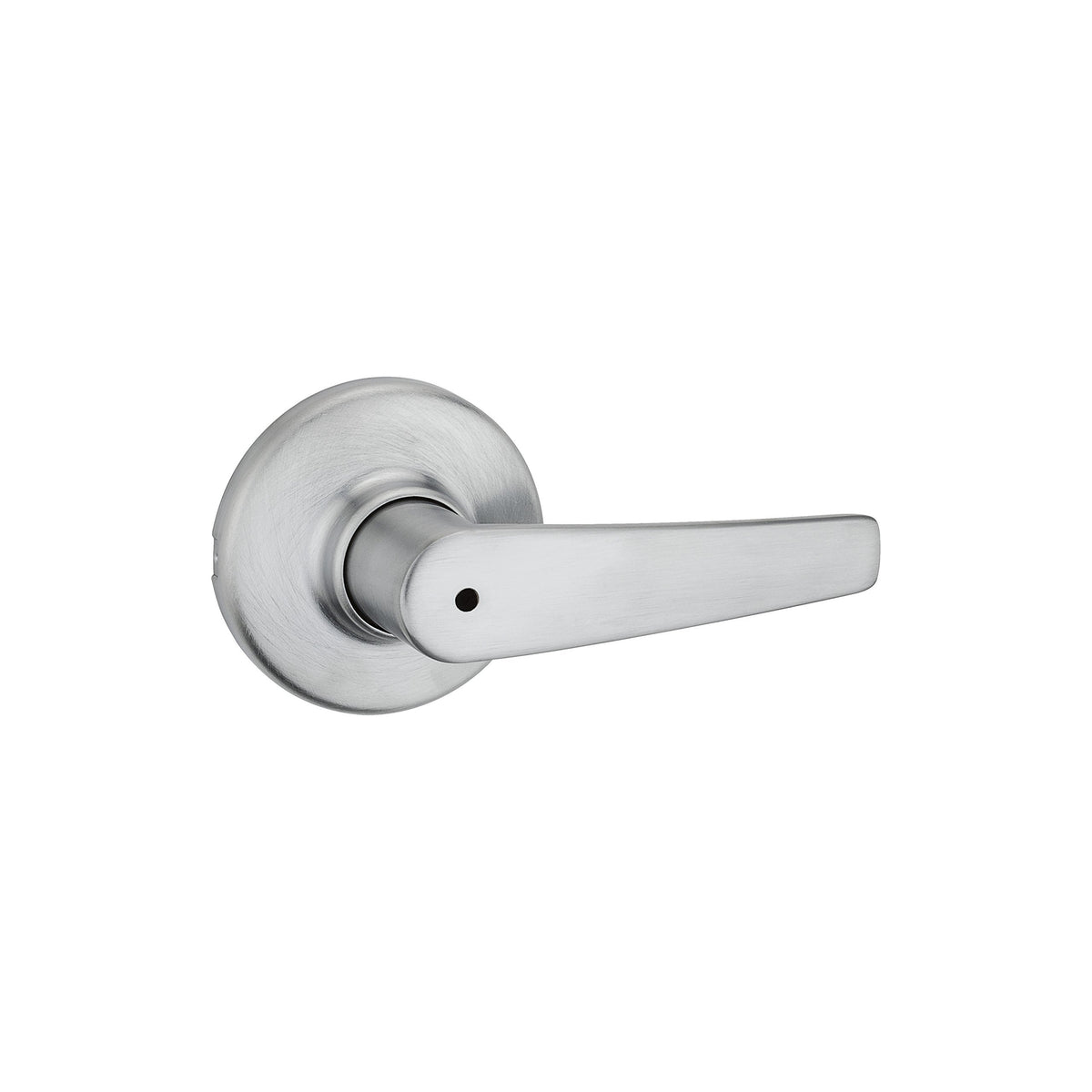 Kwikset Delta interior privacy door handle with satin chrome finish for bedroom and bathroom privacy