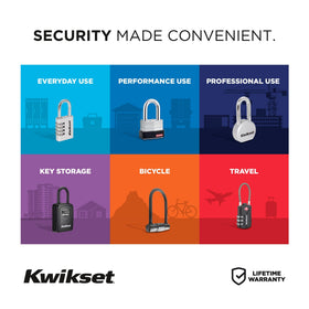 Kwikset Discus padlock is ready for outdoor storage, gates, and trailers.