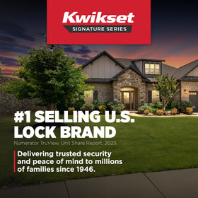 Kwikset satin brass finish close-up showing refined style.