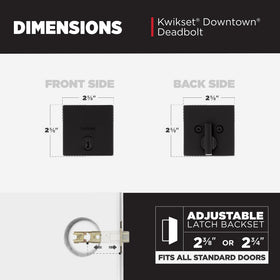 Exterior keyed deadbolt with adjustable latch for standard doors.