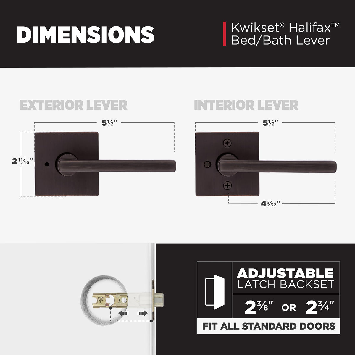 Kwikset Halifax adjustable latch fits standard interior doors.