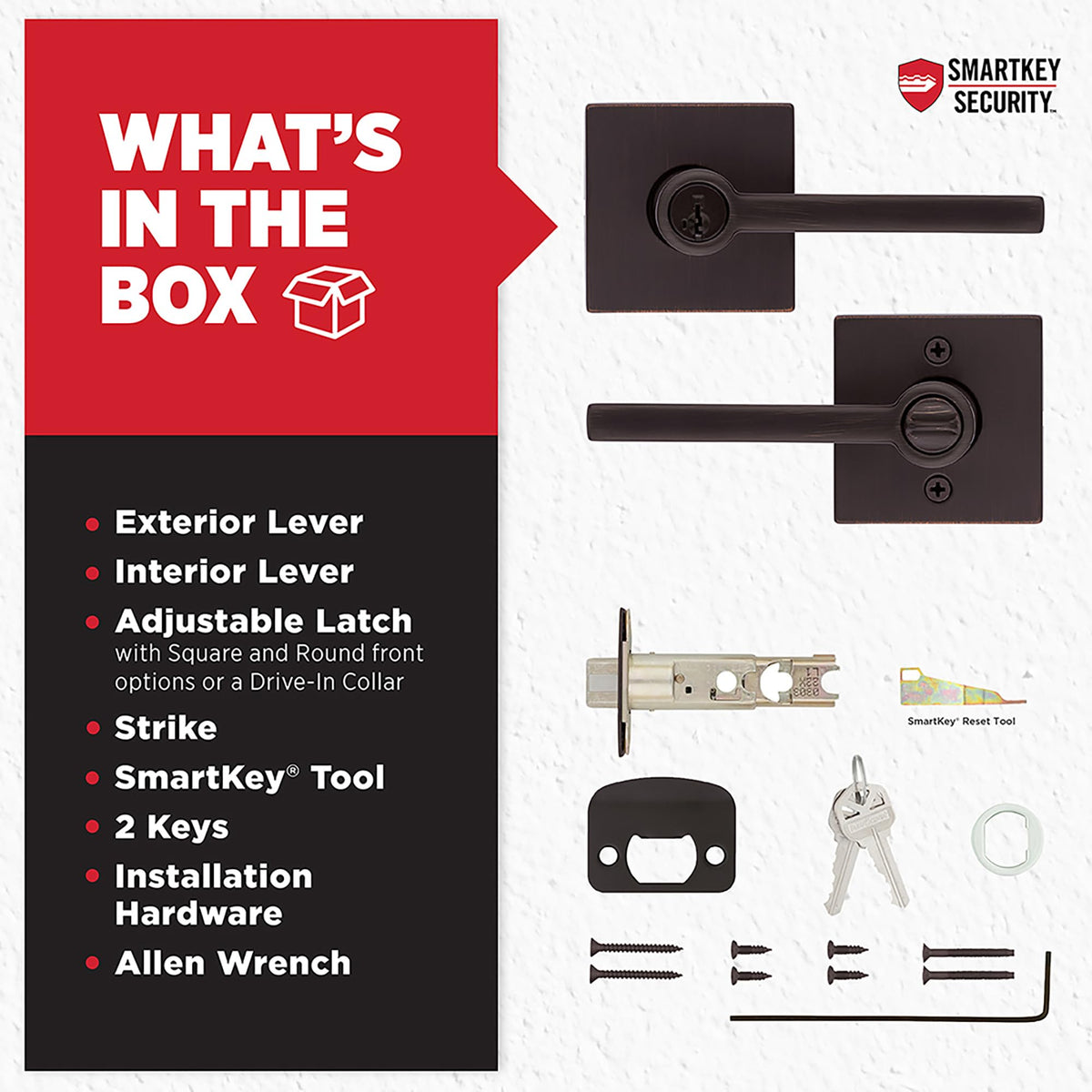 Kwikset Halifax box includes all components and keys for installation.