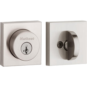Kwikset Halifax deadbolt satin nickel front exterior view for secure entry