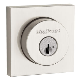 Kwikset Halifax deadbolt close-up highlighting SmartKey rekey feature for quick security updates