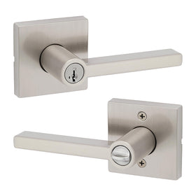 Kwikset Halifax exterior keyed-entry lever for secure front doors with SmartKey technology.