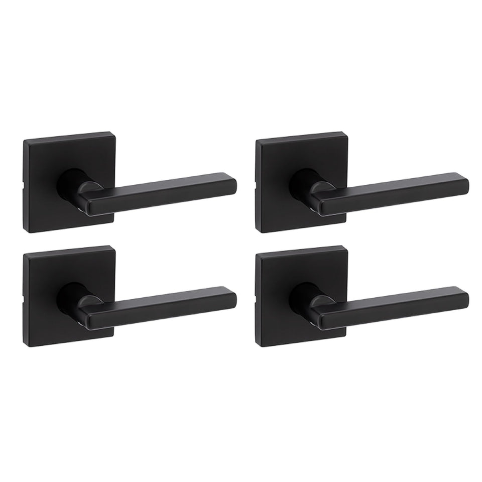 Kwikset Halifax matte black interior passage lever for closets and hallways, non-locking.