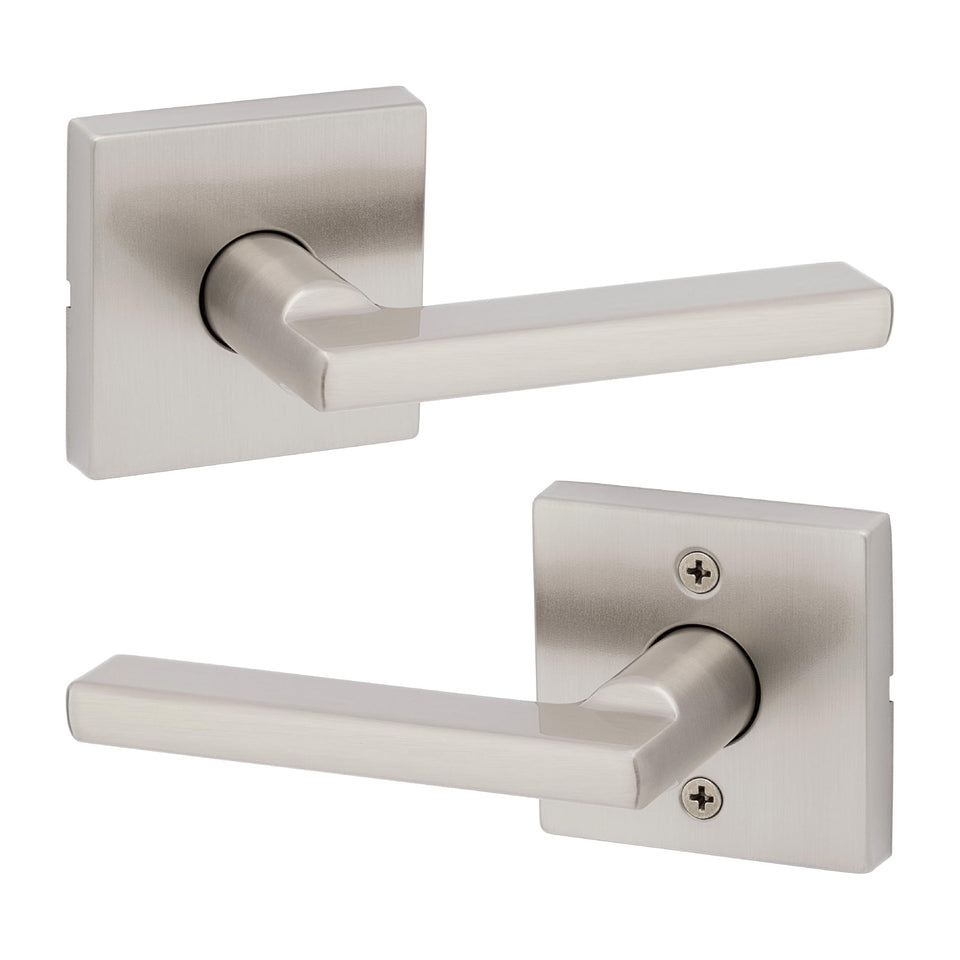 Kwikset Halifax interior passage lever in satin nickel for closets and hallways