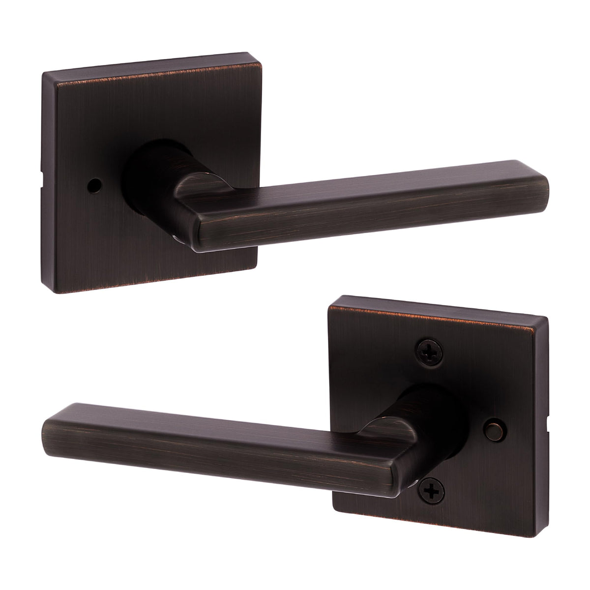 Kwikset Halifax interior privacy lever for bedroom or bath with push-button lock.