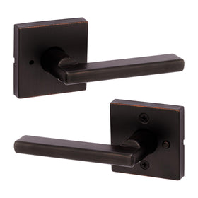 Kwikset Halifax interior privacy lever for bedroom or bath with push-button lock.