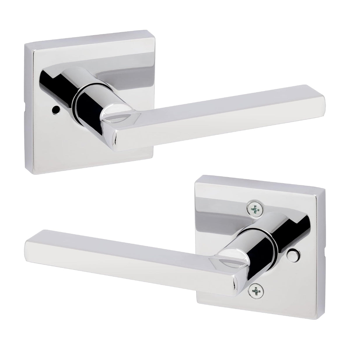 Kwikset Halifax privacy lever in polished chrome for bedroom privacy