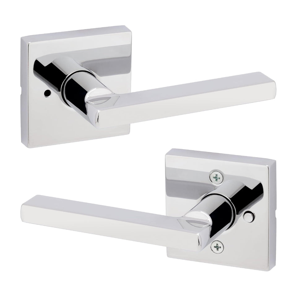 Kwikset Halifax privacy lever in polished chrome for bedroom privacy