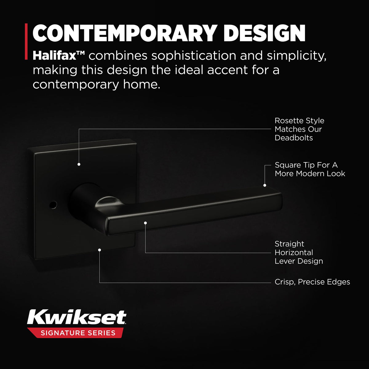 Kwikset Halifax privacy push button lock with interior release feature.