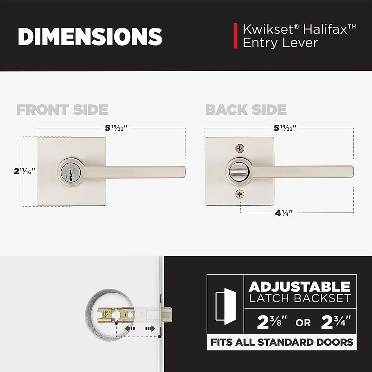 Kwikset Halifax satin nickel finish adds modern style and durability.
