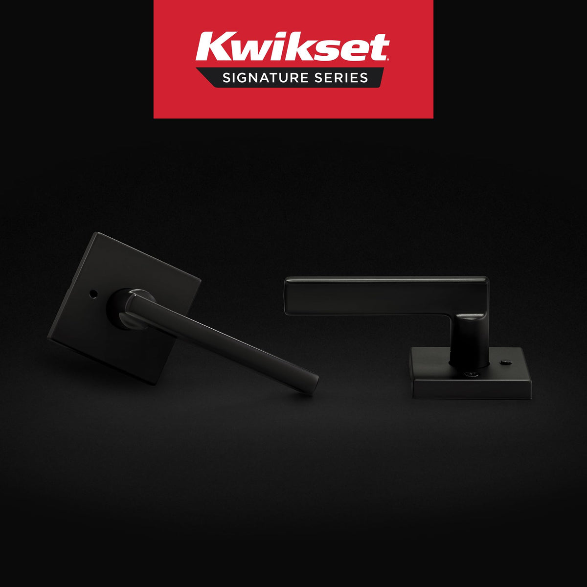 Kwikset Halifax square rose lever showing modern, smooth hardware design.