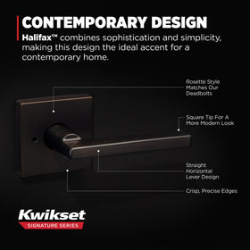 Kwikset Halifax square rose with Venetian Bronze finish for modern decor.