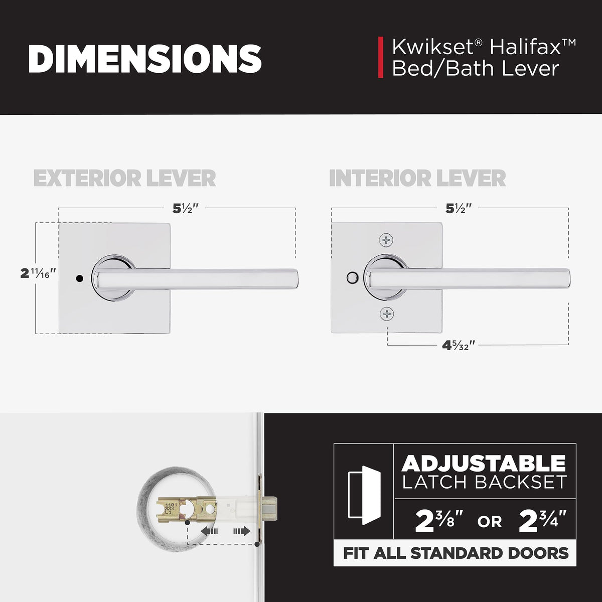 Kwikset Halifax fits standard doors 1-3/8 to 1-3/4 inches