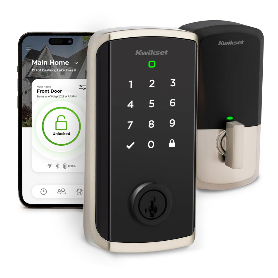 Kwikset Halo Select front view with satin nickel finish and secure deadbolt