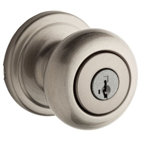 Kwikset Hancock entry door knob front view highlighting secure keyed entry