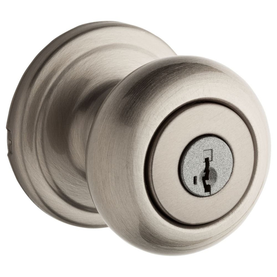 Kwikset Hancock entry door knob front view highlighting secure keyed entry