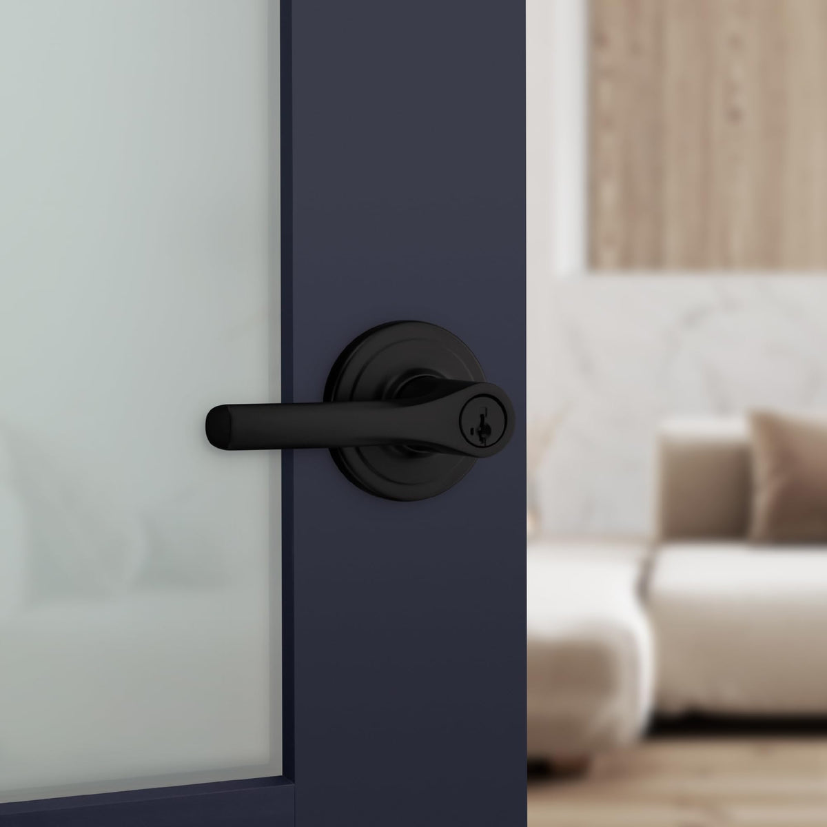 Kwikset Henley designer rosette adds style and depth to doors.