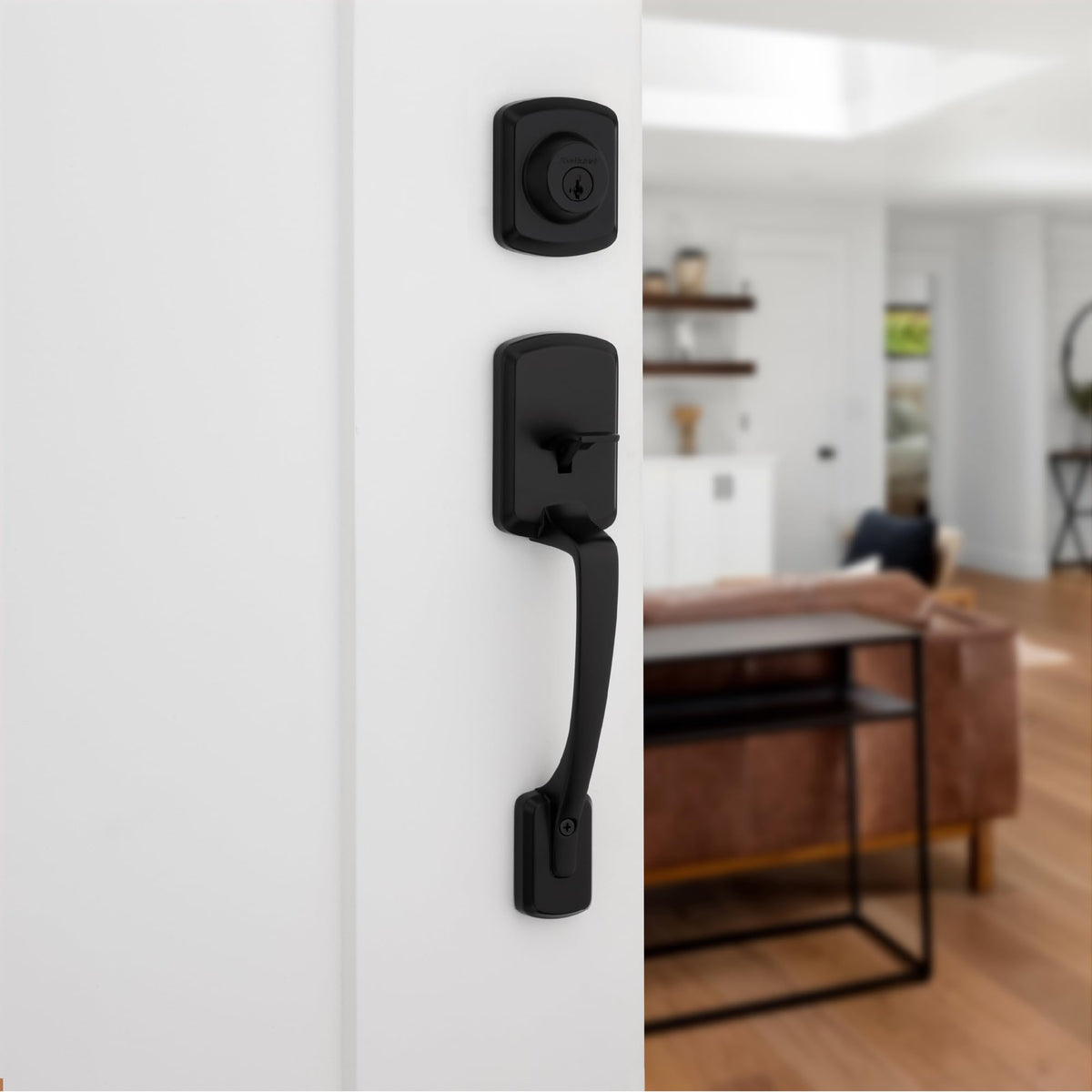 Kwikset Henley exterior handle set on standard doors for secure entry.