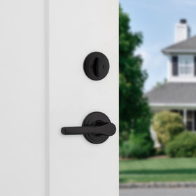 Kwikset Henley interior reversible lever installed for flexible door handedness.