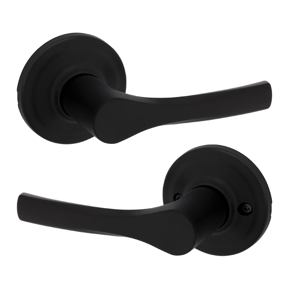 Kwikset Henley passage lever close-up with matte black finish and smooth operation