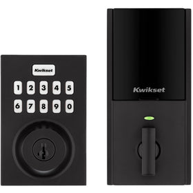 Kwikset HomeConnect 620 keypad lock front view shows keyless entry for quick access.