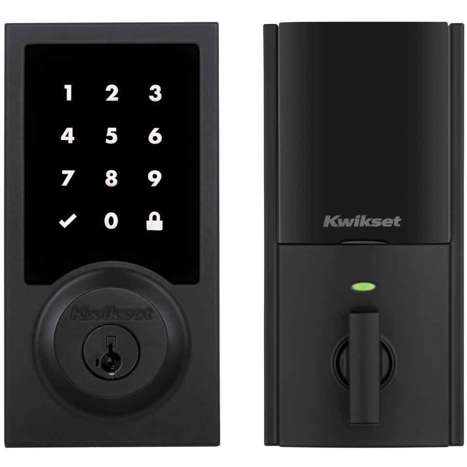 Kwikset HomeConnect 918 touchscreen entry displays convenient keyless access for busy households.