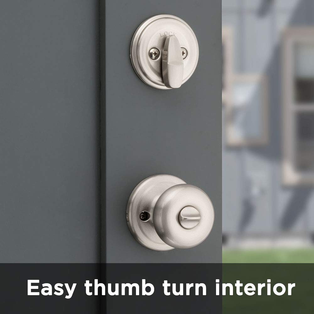 Two-point Kwikset Juno entry set ready for exterior door installation.