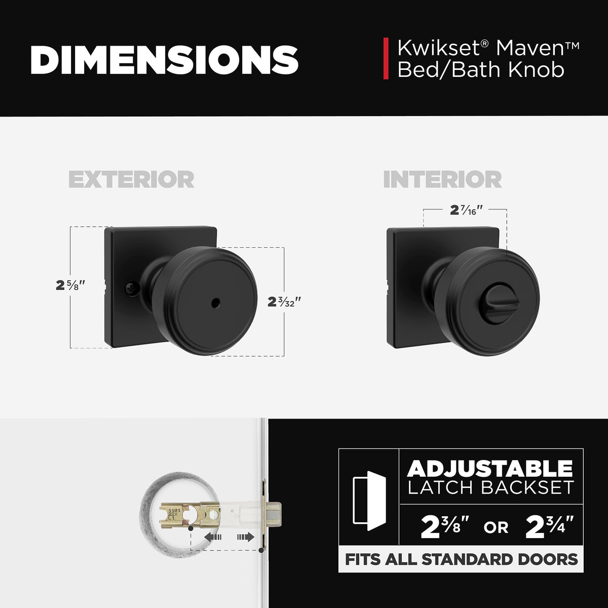 Kwikset Maven adjustable latch fits standard backsets