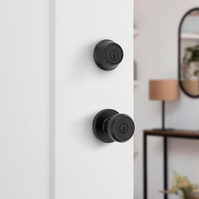 Kwikset Maven exterior deadbolt in matte black with SmartKey compatibility