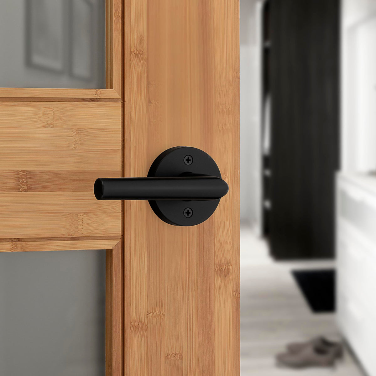 Kwikset Milan easy-install lever with screwdriver-friendly mounting.