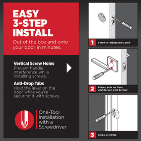 Kwikset Milan reversible lever for left- or right-handed doors.