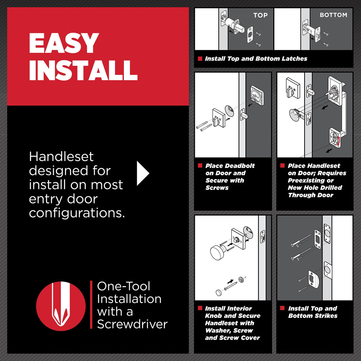 Kwikset Montara adjustable latch backset fits standard doors for hassle-free setup.
