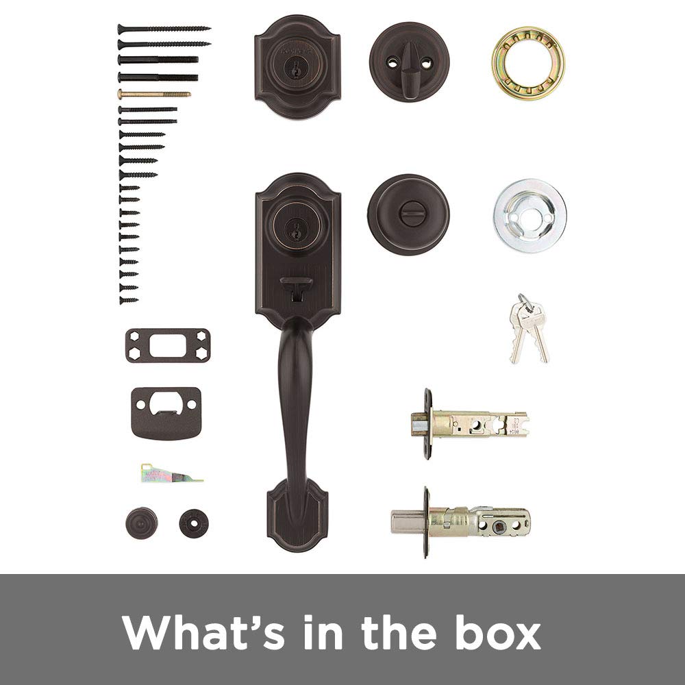 Kwikset Montara exterior deadbolt and interior knob provide reliable access control.