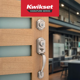 Kwikset Montara keyed deadbolt provides reliable exterior security.